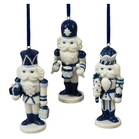 Kurt Adler Decorative Porcelain Delft Blue Nutcracker Ornament Set (3 Pack)