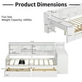 thumbnail image 3 of [Luckynote]Wooden L-Shape Daybed with Seven Storage Cabinets and Two Storage Drawers, Multi-functional Bed with Study Desk and Built-in Bookshelf, White, 3 of 10