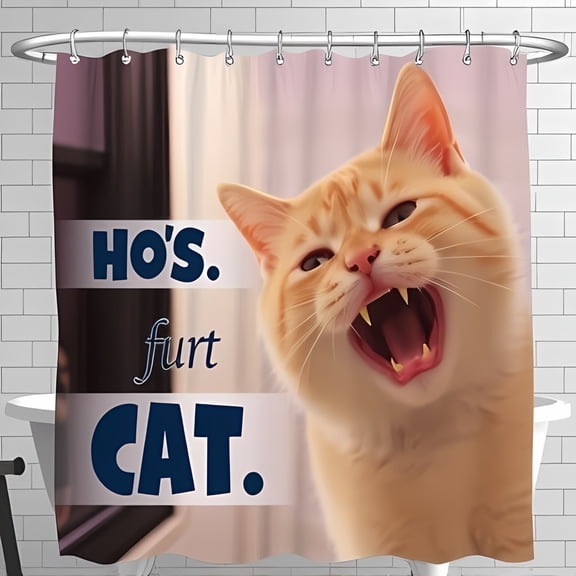Funny Orange Tabby Cat Shower Curtain with Comical Expression & Bold Text - Playful Bathroom Decor