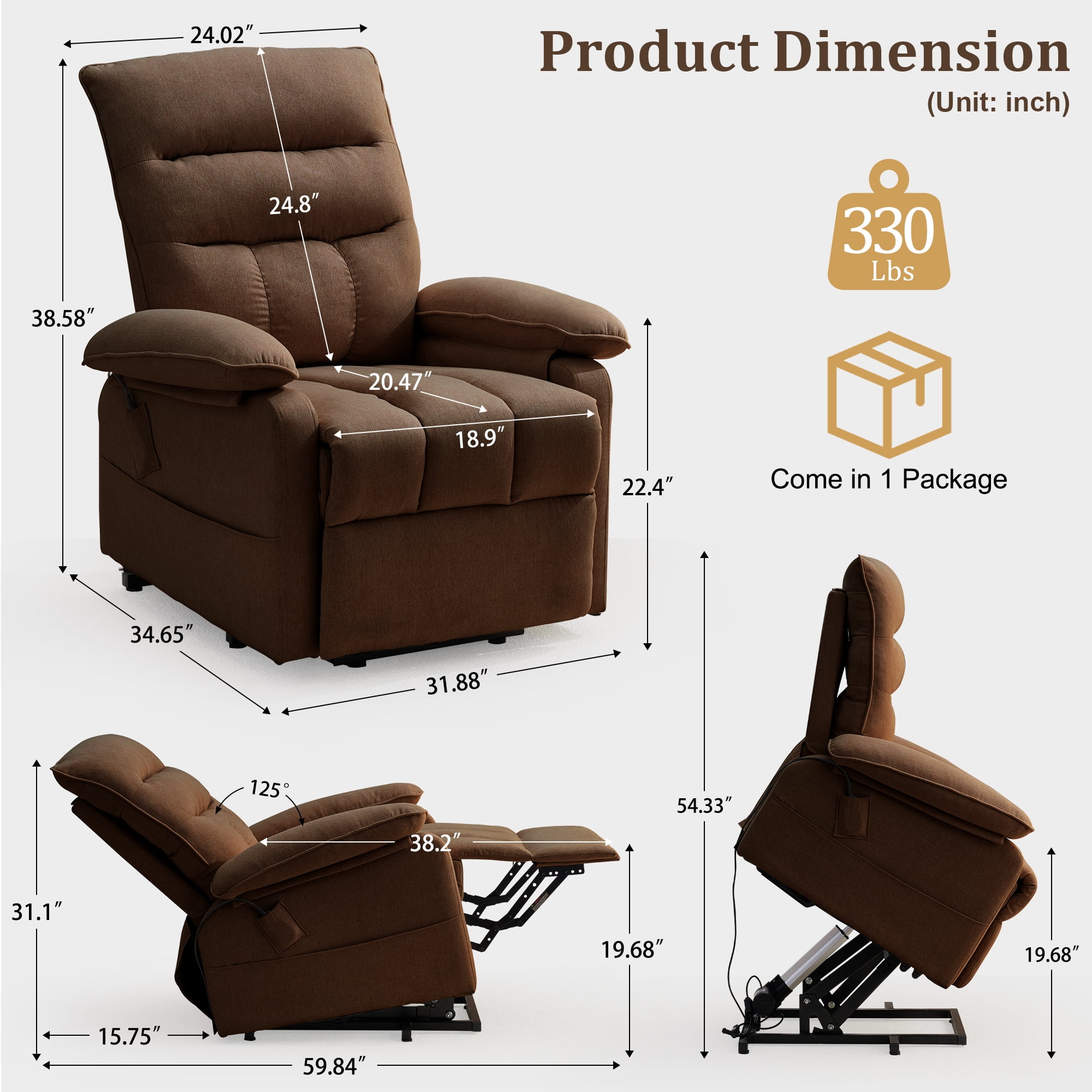 Korser Small Power Lift Recliner Chair for Elderly with Side Pockets Lift Chair for Small Spaces for Living Room,Linen,Brown