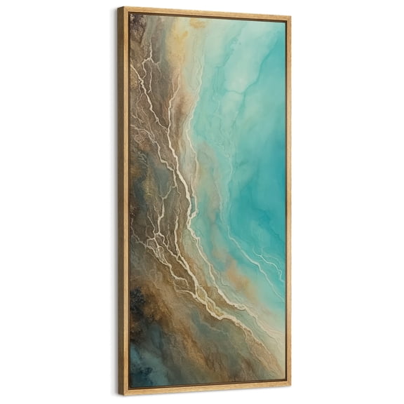 Large Framed Canvas Art Abstract Blue Ocean Print for Coastal Living Room Bedroom Wall Decor - 60"x30" Natural Framed