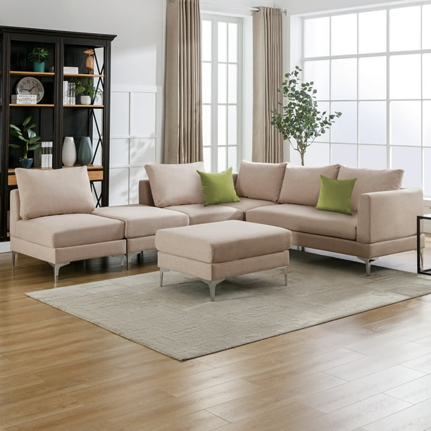MUZZ Convertible Sectional Sofa Set, Variable Modular Linen Fabric Sofa ...