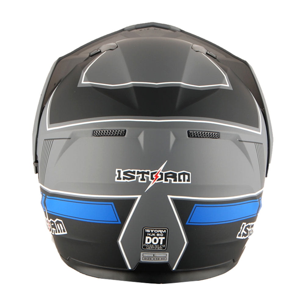 1Storm New Motorcycle Modular Flip up Full Face Helmet Dual Visor: HJK910 DSPORT Race Blue