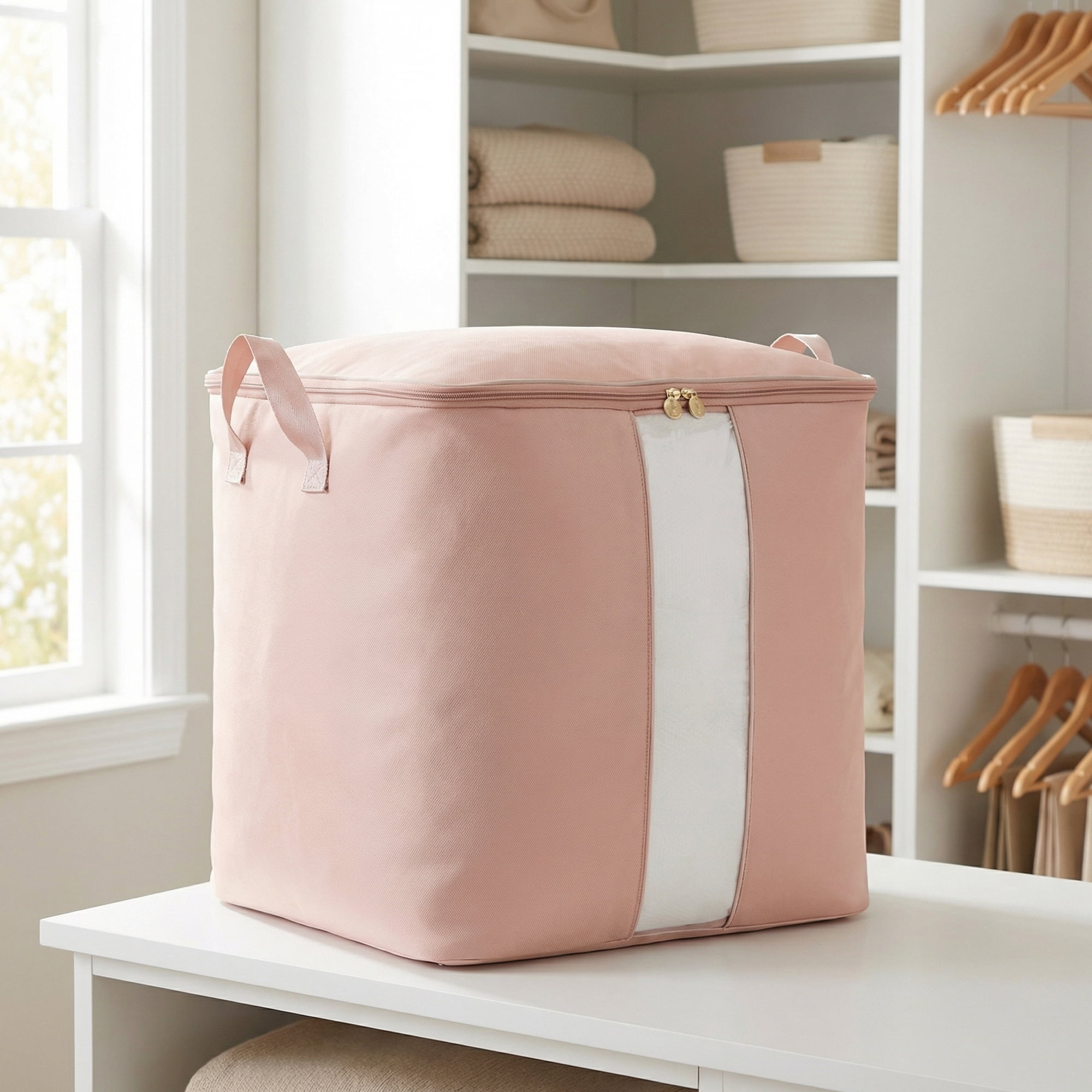 Unique Bargains Storage Bag for Closet Organizers with Handles Pink 19.7"x18.1"x18.1"