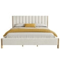 thumbnail image 6 of Generic King Size Bed Frame with Boucle Upholstered Thick Headboard, Solid Wooden Legs, White, 6 of 8