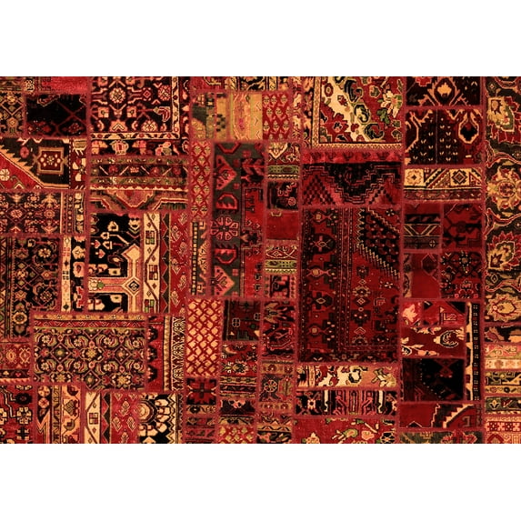 Ahgly Company Indoor Rectangle Patchwork Orange Transitional Area Rugs, 2' x 4'