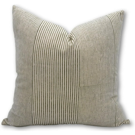 Fabdivine Block Print Throw Pillow Cover, 16x16 Inch Duck Canvas Handmade Cushion Cover, Floral Print Boho Design Green Pillow Cover for Sofa and Couch