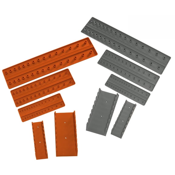 Hi-Brace Heavy Duty 10 Piece SAE and Metric Socket Organizer and Wrench Tray Set (Orange and Grey), 1/2", 3/8", & 1/4" Drive with matching Wrench trays