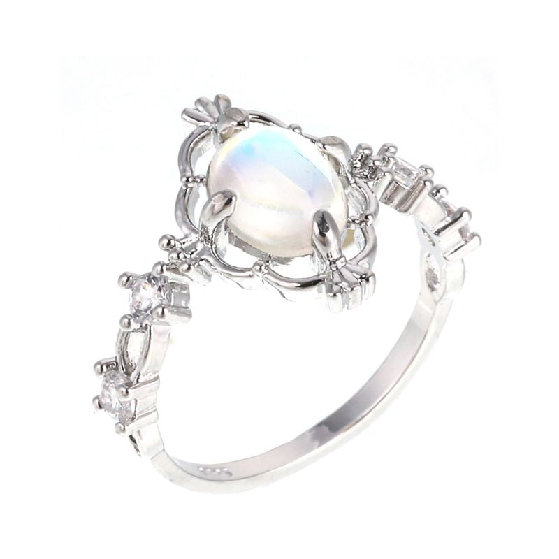 Femme Boho natural gemstone Sterling 925 Silver Rainbow moonstone ring fashion 