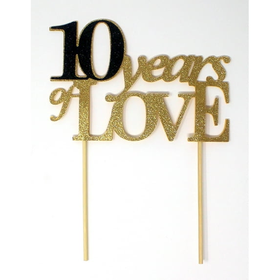 10 Years of Love Cake Topper, 1pc, 10th Anniversary Cake Topper, 10th Anniversary Decoration
