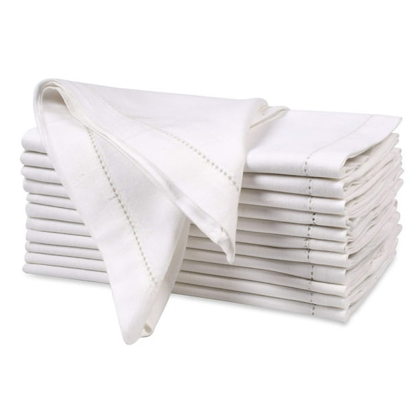 Servilletas de tela Ramanta Home, lino y algodón, color blanco, juego de 12