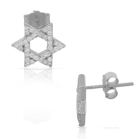 925 Sterling Silver CZ Jewish Star of David Womens Stud Earrings