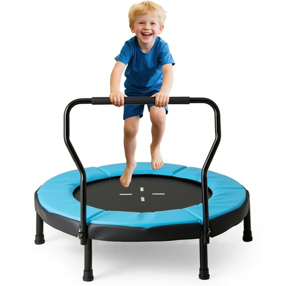 Gymax 40'' Trampoline for Kids Indoor/Outdoor Fitness Trampoline w/ Foam Handlebar Blue
