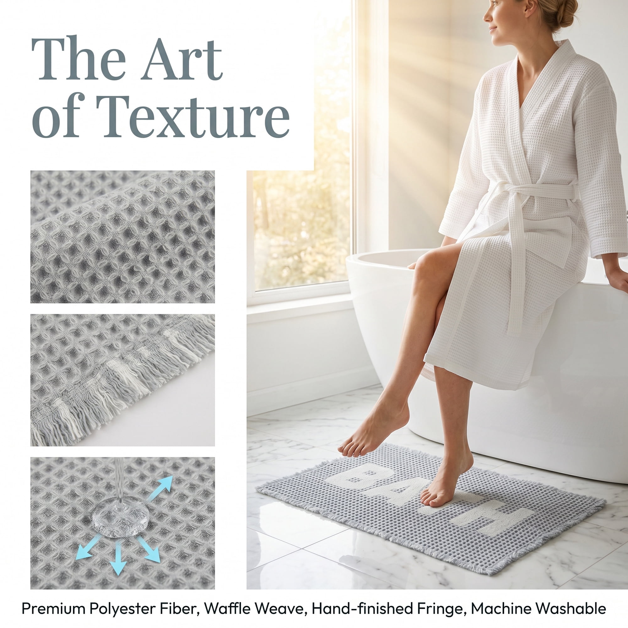 Unique Bargains Non Slip Washable Absorbent Quick Dry Waffle Bath Mat Gray 24" x 17"