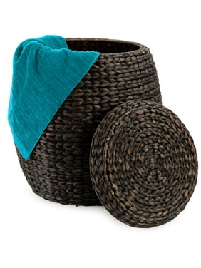 Best Choice Products Vintage Multipurpose Hyacinth Storage Organizer Tote Basket w/ Lid - Brown