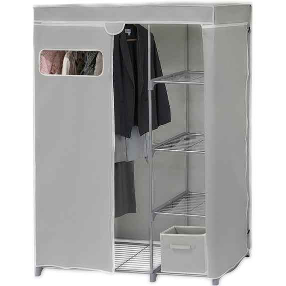 ZXNYH Freestanding Cloths Garment Organizer Closet with Cover, Dark Gray