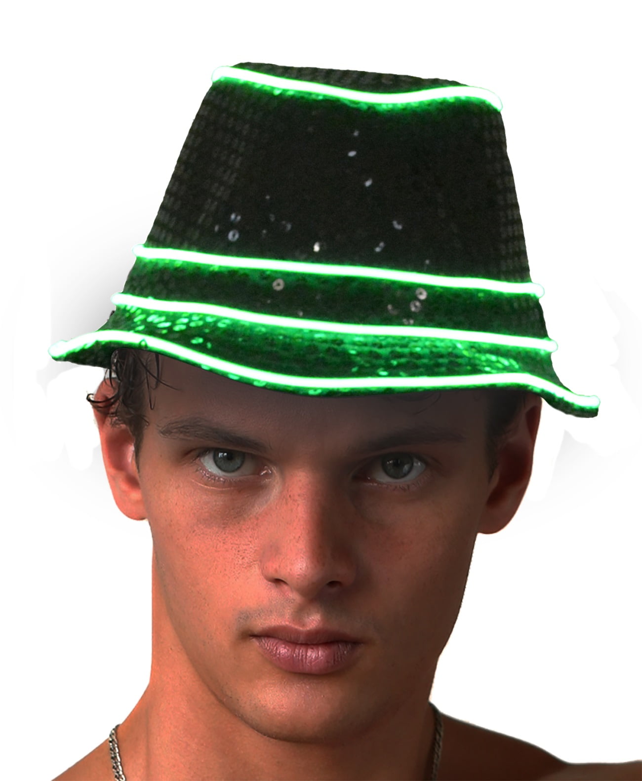 Light up Sequin Fedora LED Hat Neon Rave Costumes Glow in Dark Party