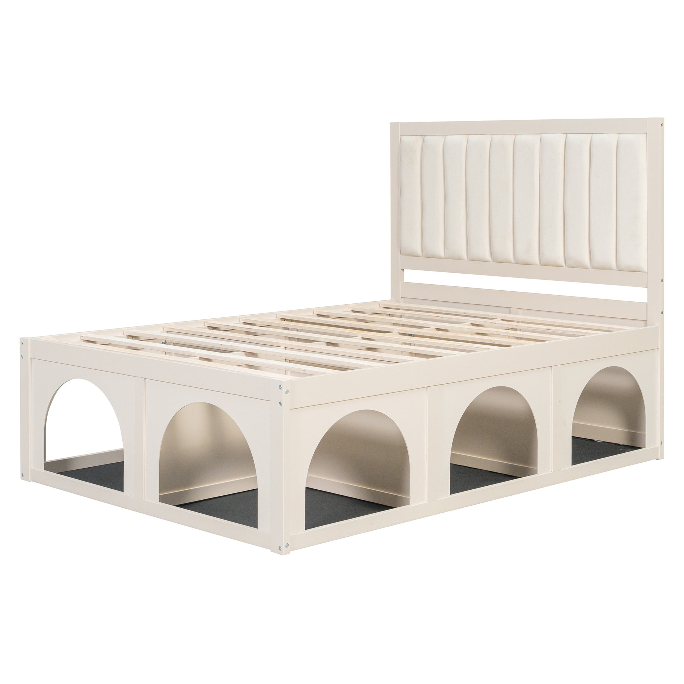 Christopher Knight Home Pet-Friendly Platform Bed with Nook, Upholstered Headboard, Full Size, Beige