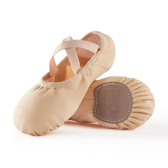 Missfiona Ballet Shoes for Girl Women Canvas with Elastic Arch Ballet Slippers Dance Shoes(12.5,Nude)