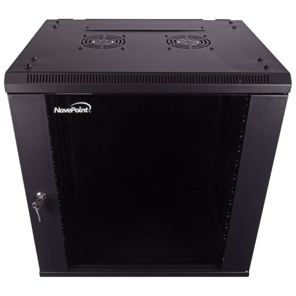 NavePoint 12U Server Cabinet Wall Mount Rack Enclosure Includes 2 Fans, Locking Glass Door, Removable Side Panels – 12U Network Cabinet 17.7” Deep, 19 Inch Server Rack for IT and A/V Equipment
