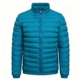 thumbnail image 4 of Men Stand Collar Puffer Jacket Full Zip Packable Quilted Outerwear Zipper Side Pockets Warm Casual Coat for Daily Commute Travel Camping Cold Weather Outdoor Wear Blue L, 4 of 6
