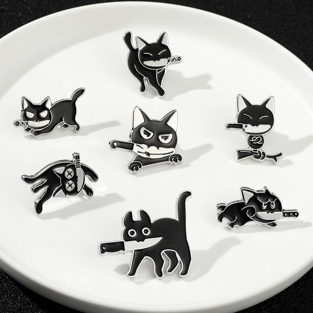 RV Broche de metal para mochila (cuchillo de bolsillo, gato), 7 piezas, broche para mujer, broche para sombrero lindo, conjunto de ropa, bolsa