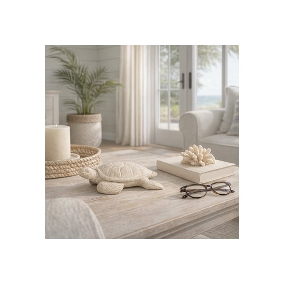 Sea Turtle Figurine for Home Decor - Coastal Resin Sculpture for Bathroom, Office, Room, and Living Room Feature - Polyresin Ornament as Shelf Styling Accents and Coffee Table - 3", Ivory & Tan
