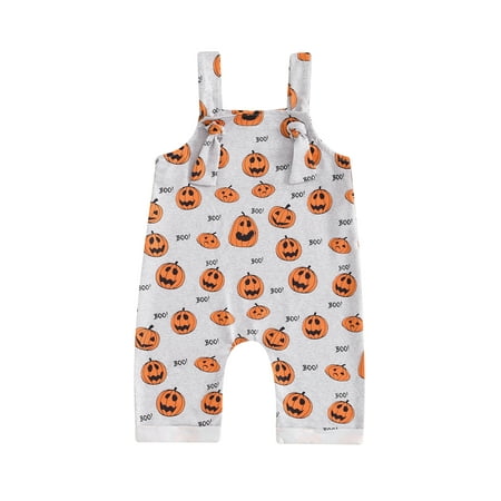 

SANSIWU Infant Baby Girl Romper Overalls Casual Halloween Pumpkin Print Sleeveless Jumpsuit