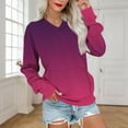 thumbnail image 2 of YUGYXL V Neck Sweatshirt Women Pocket No Hood Fall Winter Lightweight Casual Trendy Gradient Color Long Sleeve Pullover Tops Hot Pink XL, 2 of 5