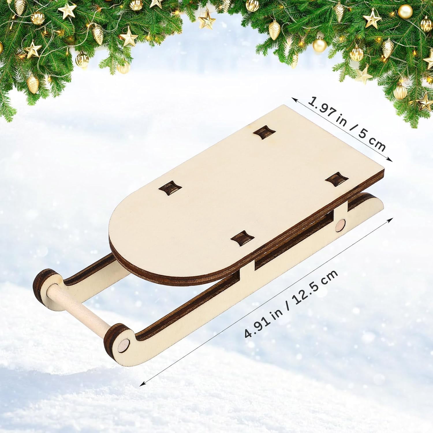 ABCISI 6pcs Christmas Sleigh Miniature Wooden Sleighs Models, Unfinished Wood Sleds Ornaments for DIY Christmas Crafts, Holiday Table Centerpiece, Christmas Tree Hanging Decoration, Wedding Decor