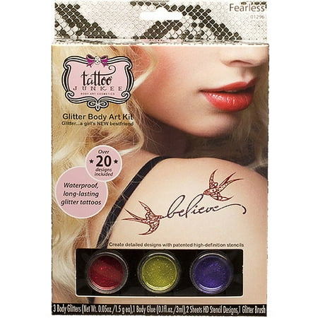 TATTOO JUNKEE Sans Peur Glitter Body Art Kit, 7 pc