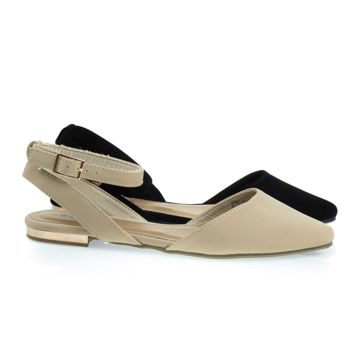Details about   Cynic07 Open Back Pointed Toe Flats with Ankle Wrap & Low Metallic Block Heel