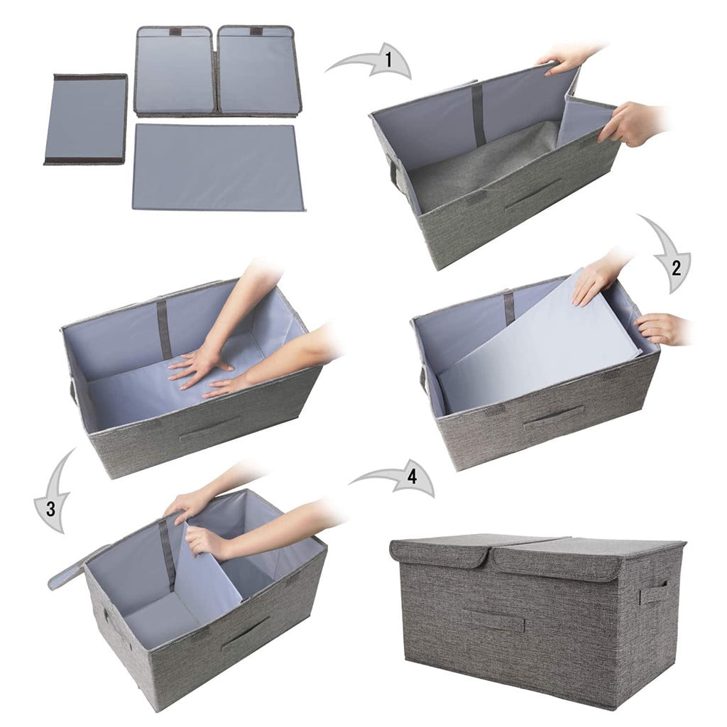 Hewann Collapsible Linen Fabric Storage Box - Large Organizer for Clothing, Toys, and Household Items, Versatile and Stylish Grey Bins for Home and Gifts - 50x30x25cm