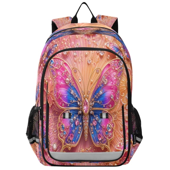 School Backpack for Teens 17L Lightweight Bookbag with Reflective Strips Exquisite Butterfly Pattern