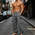 thumbnail image 2 of Lmueinov Mens Cargo Jogger Pants with Zip Pockets Outdoor Drawstring Elastic Waist Athletic Pants for Men Loose Fit Gym Workout Running Casual Pants, 2 of 8