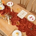 thumbnail image 3 of Qianfeng 6 Pack Rust Cheesecloth Table Runner 35×118 Inch Boho Wedding Decor Rustic Orange Gauze, 3 of 9