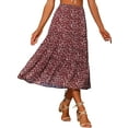 thumbnail image 4 of Falda Floral de Chiffon A-line Larga con Volantes para Mujeres Chic Boho de Verano Midi S Marrón, 4 of 8
