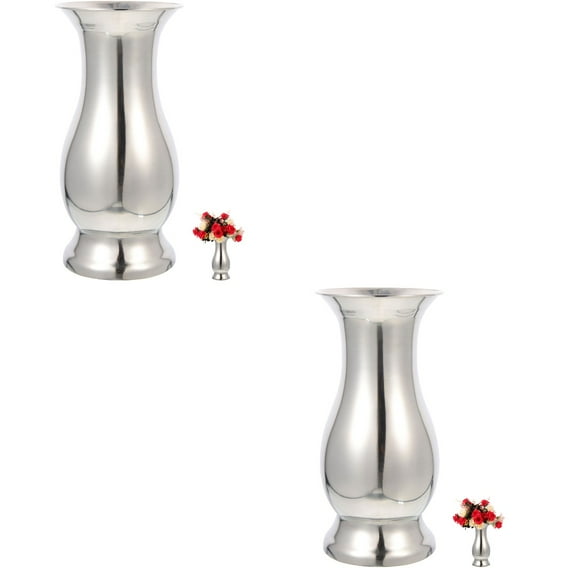 2 PCS Metal Vase Flower Arrangement Home Decor Girl Basket Silver