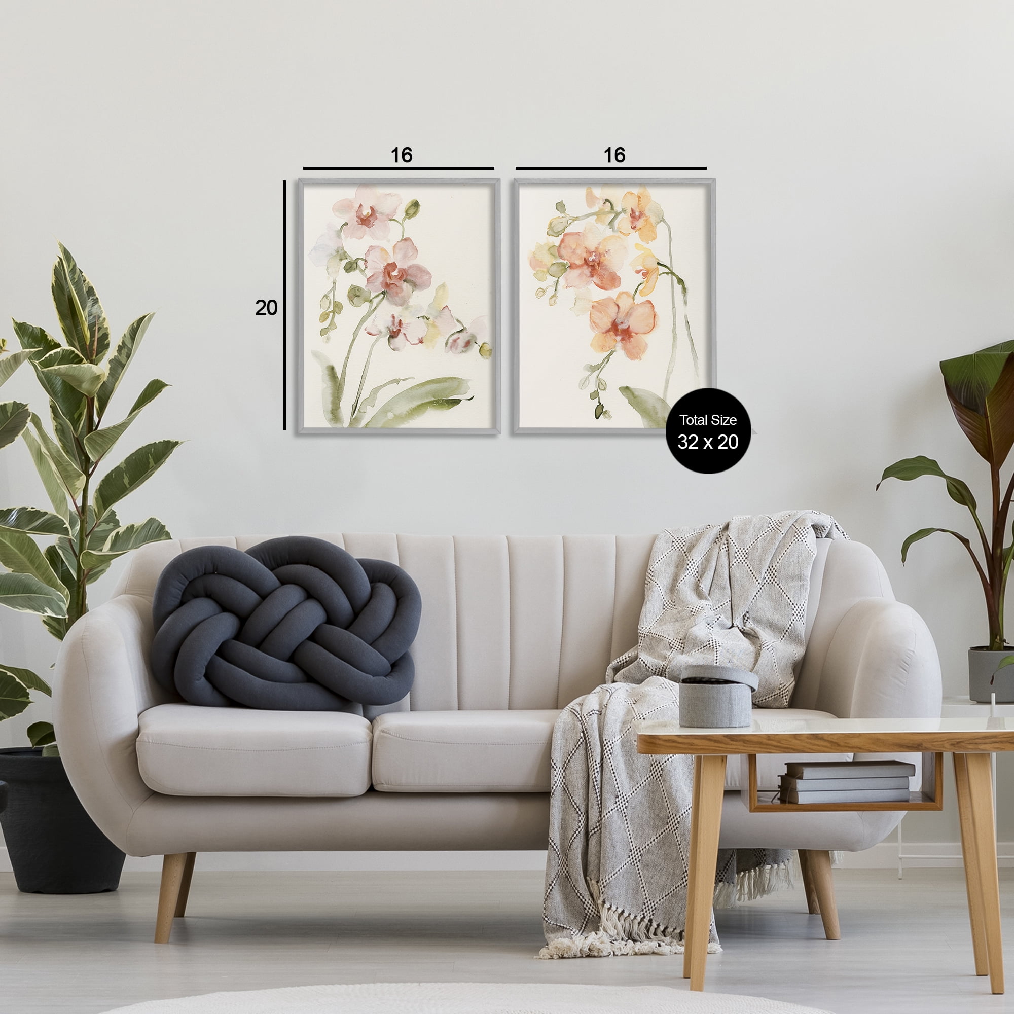 Stupell Industries Delicate Orchids in Bloom 2 Piece Gray Framed Giclee Art Set, design by Victoria Barnes
