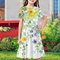 thumbnail image 2 of Girls Short Sleeve A-Line Dress Casual Summer Graphic Flowy Swing Ruffle Pleated Dresses 4-14 Years, 2 of 8