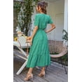 thumbnail image 4 of Vestido Maxi Verde Floral PRETTYGARDEN para Mujer, Escote Cruzado en V y Cinturón, Talla M, 4 of 8