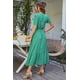 thumbnail image 4 of Vestido PRETTYGARDEN grande verde con flores estilo bohemio, cruzado con escote en V, 4 of 8