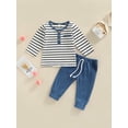 thumbnail image 2 of Franhais Baby Boys Outfits, Long Sleeve Crew Neck Stripes T-shirt with Elastic Waist Pants for Casual, 2 of 9