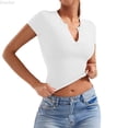 thumbnail image 6 of DuoJiaJ Womens Short Sleeve Top, V Neck Slim Fit Yoga Athletic Tee White M, 6 of 6