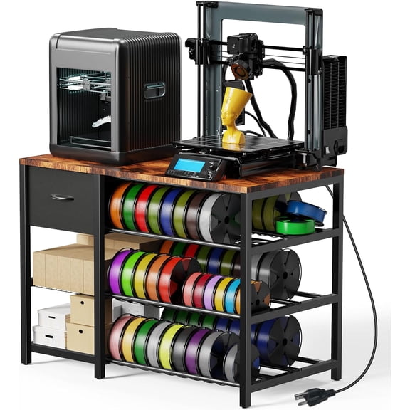 3D Printer Stand and Filament Storage Rack, 3D Printer Table with Drawer and 3-Tier Metal Filament Holder, Printer Filament Stand Organized for Office Workshop Studio Office