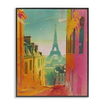 Stupell Industries Modern Paris Tower Town & City Painting Black Framed Art Print Wall Art, 11 x 14