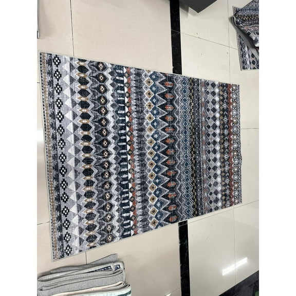 RONSHIN Area Rugs Washable Carpets 350Gsm Velvet (Total 1150Gsm) Pearl Velvet Cotton Tpr Washed Folding Backing Carpet Som-Bohemia-Liya grey 9*12ft