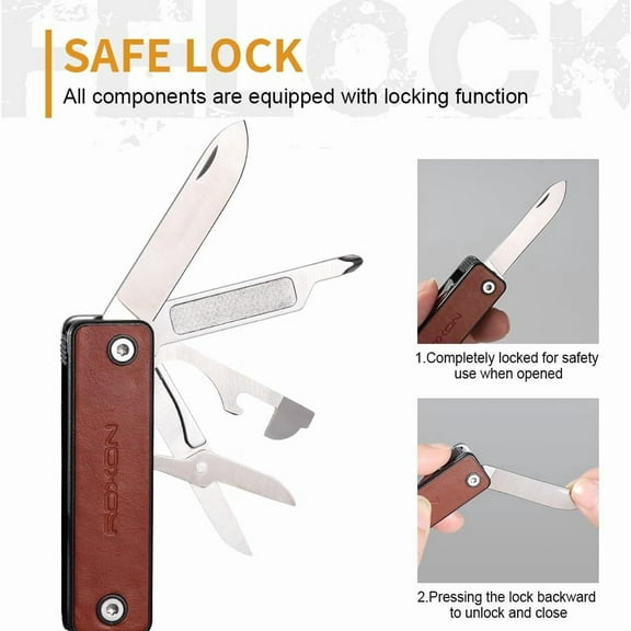 DASAW-ROXON M4 10 in 1 Mini MultiTool Leather Handle Portable Nail Clipper, Utility Tool, Knife With Safety Lock, Scissors, File, Bottle Opener, Screwdriver, Personal Care Gadgets A Gift for All