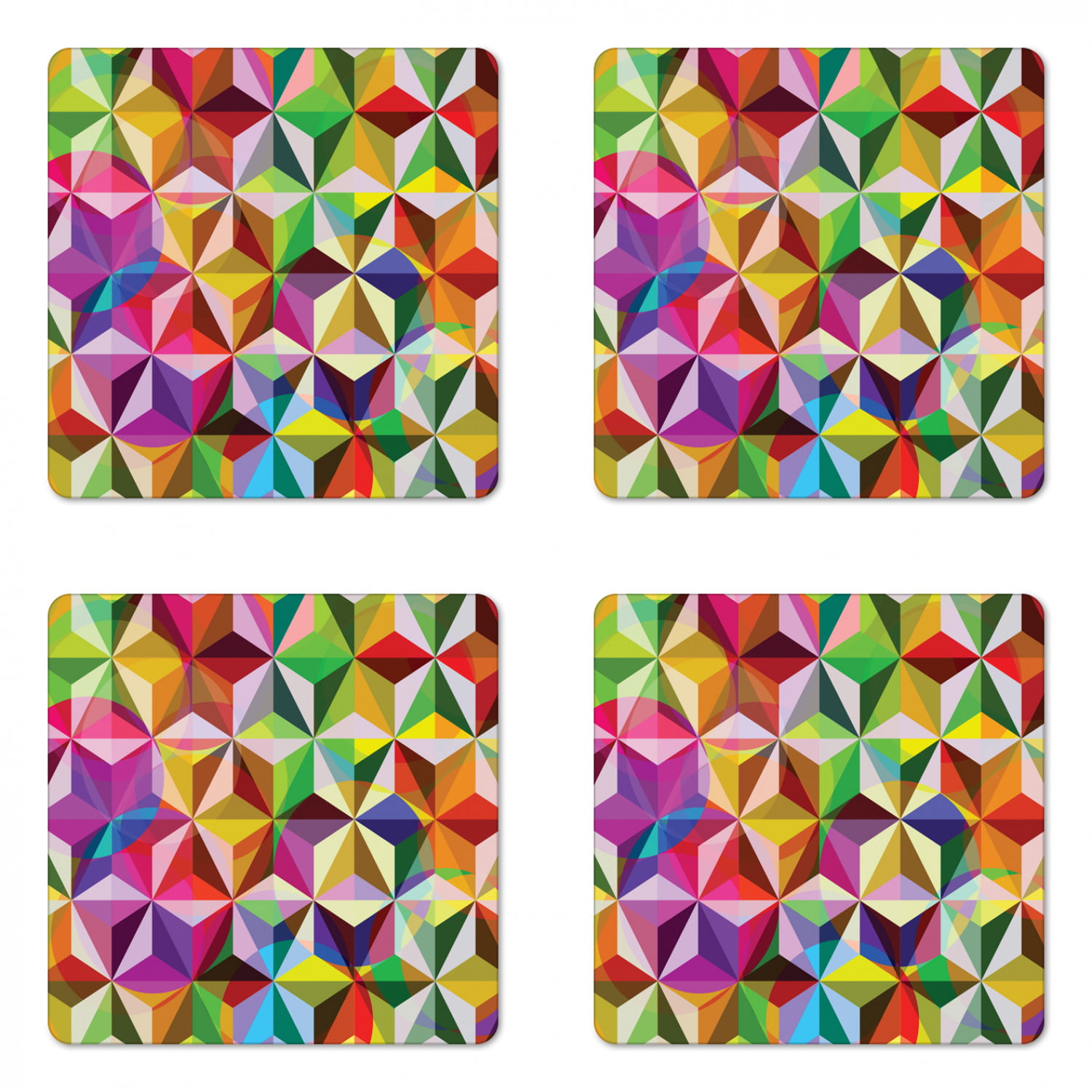 4 x Ceramic Drinks Coasters with Multicoloured Glass Mosaic Tiles Wooden Holder 