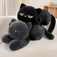 thumbnail image 3 of Giant Cute Black/Gray Lying Cat Plush Toys Soft Simulated Cat Plushie Dolls Pillow Stuffed Animal Lovely Birthday Gift, 3 of 8